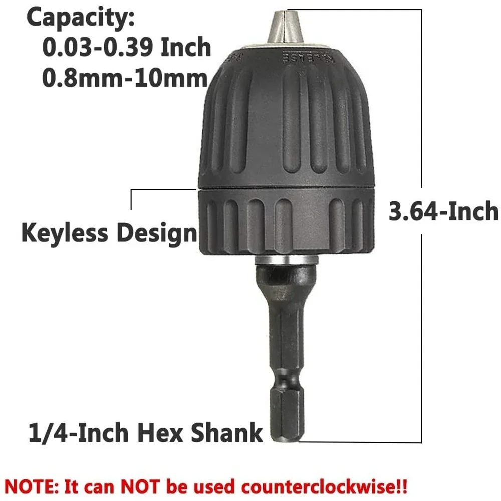 1pc 0.8-10mm Keyless Drill Chuck Converter 3/8"- 24UNF Thread Quick Change Adapter 1/4" Hex Shank - view 4