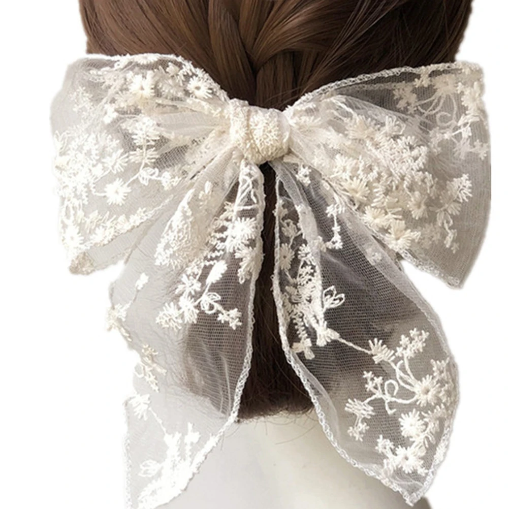 

Hair Clip Bow Hairpin Wedding Hairpiece Headgear Bridal Accessories Beige Lace Bride
