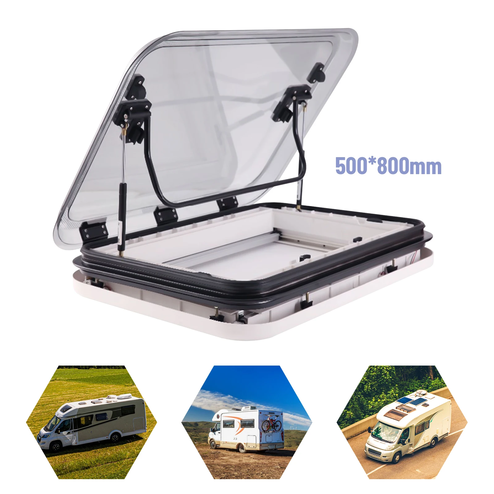 800*500MM RV Caravan Trailer Roof Window Hatch Skylight Vent Mouth with LED Light