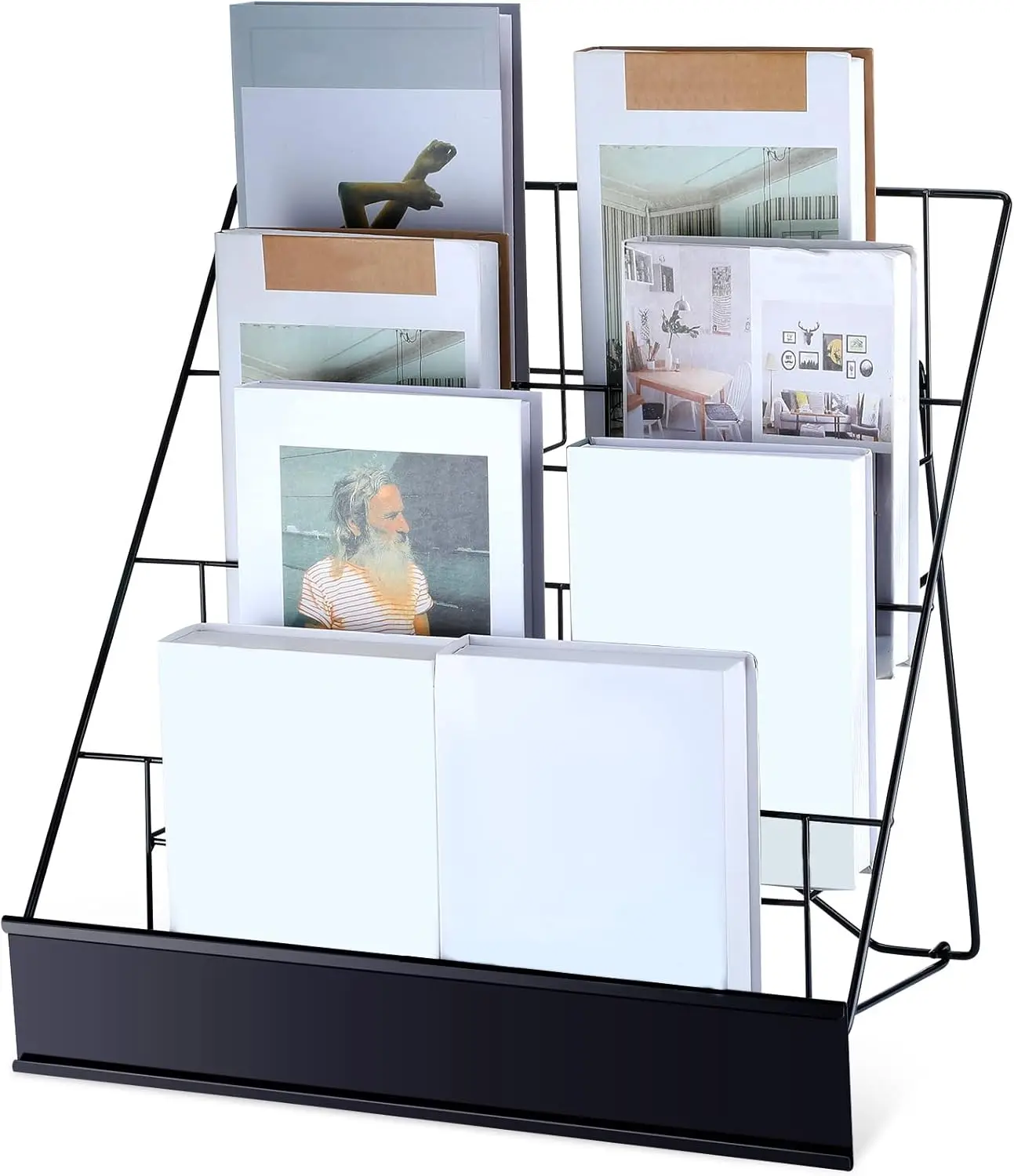 

4 Tier Metal Book Display Stand 18" Black Wire Rack for Magazines CDs Tabletop