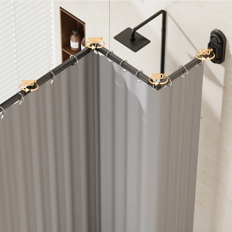 No Drill Sucker Folding Rod Shower Curtain Set Invisible Shower Partition Bathroom Dry-wet Separation Waterproof Retractable