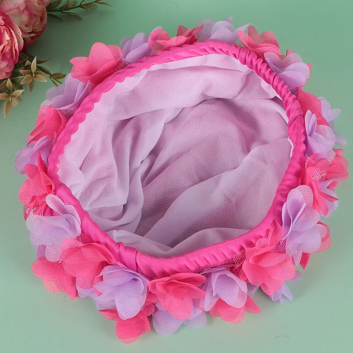 Purple Rose Swim Cap for Women – 3D Floral Design, Lightweight & Ear-Protective Swimming Hat for Pool or Beach