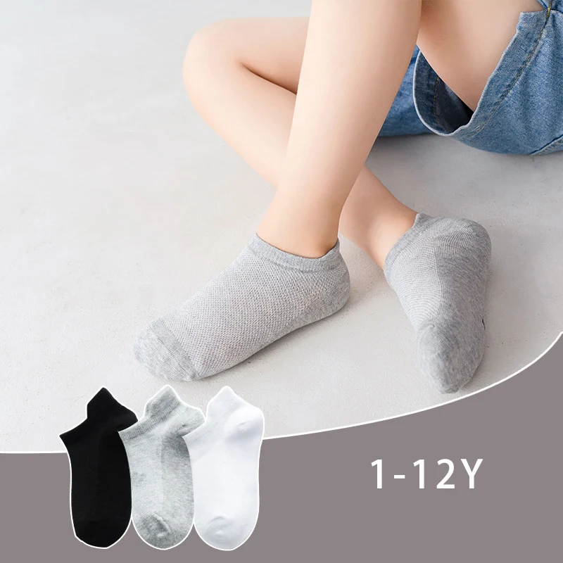 Mesh Kids Socks 6 Pairs Low Cut Socks For Students Spring Summer 1-10Y Boy Girl Solid