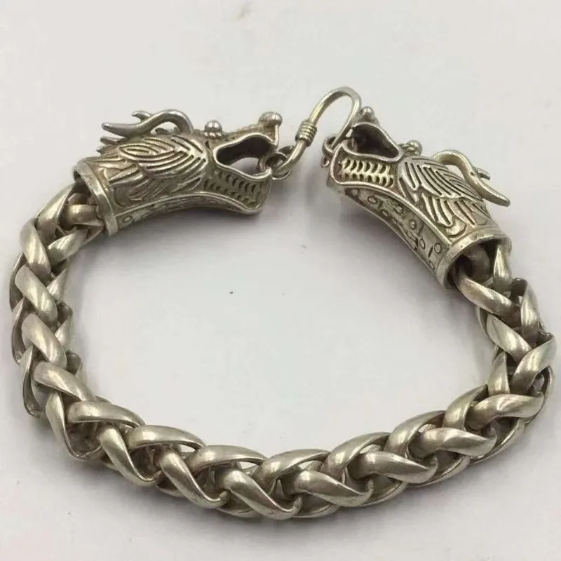 

Тибетский серебряный браслет с головой дракона, властный мужской тибетский серебряный большой браслет с живым ртом, подарок друзьям