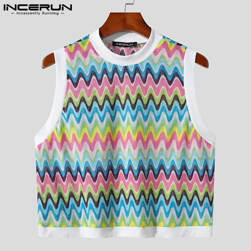 INCERUN Men Tank Tops Printing O-neck Sleeveless Sexy Crop Tops 2023 Vacation Summer Streetwear Casual Fashion Male Vests S-5XL