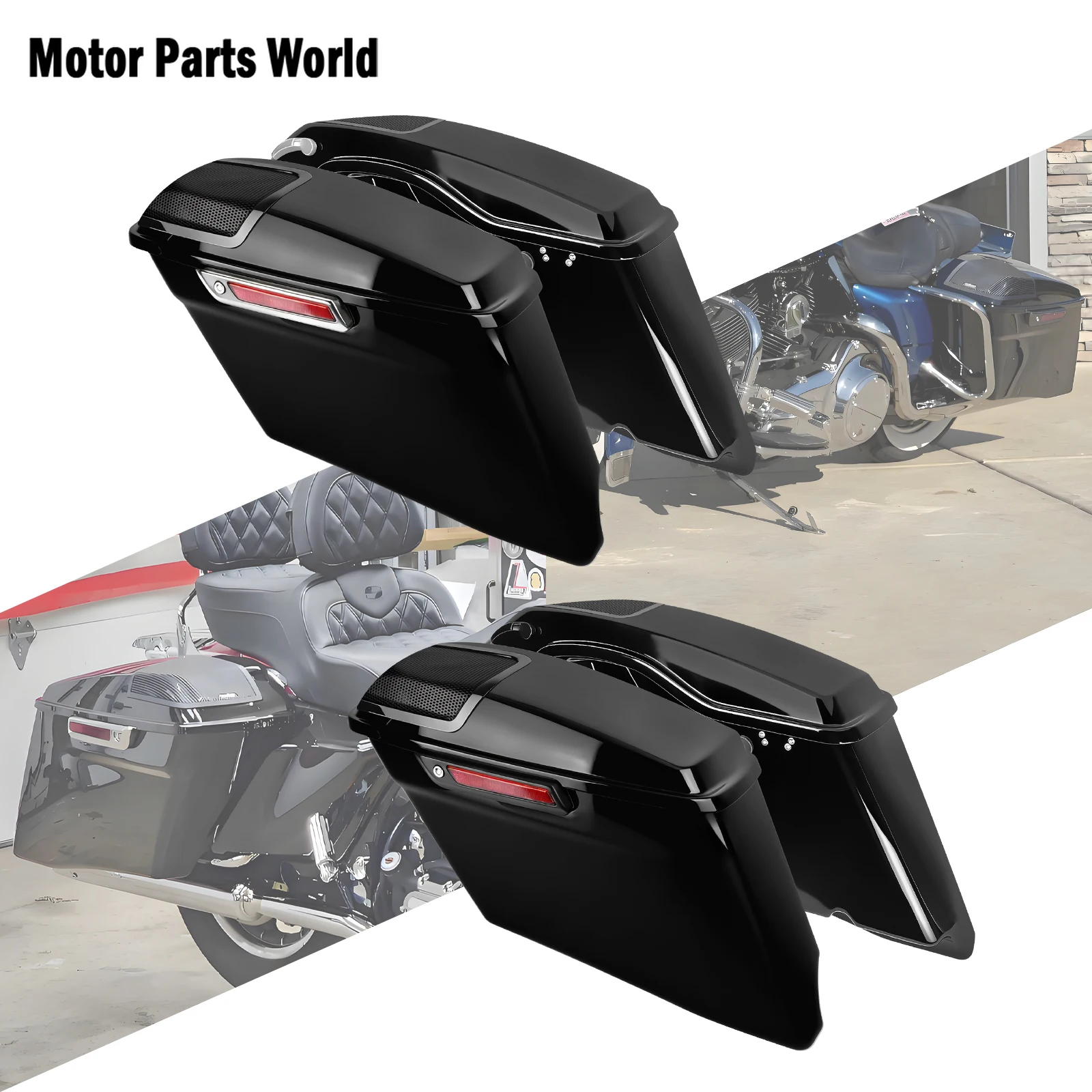 

Motorcycle 4" Stretched Hard Bags Saddlebags Trunk Luggage With Speaker Cover For Harley Touring Electra Street Glide 2014-2024