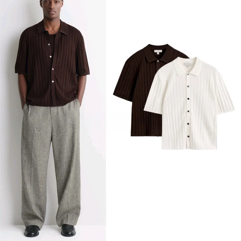 

Summer New Men's Casual Style Collar Short Sleeve Color Block Button Cardigan Top Polyester Fiber Breathable Comfortable Shirt