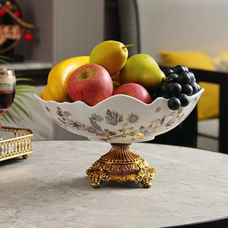 New Chinese Style Creative Ceramic Fruit Tray with High Appearance and High Foot Dried Fruit Snack Storage Tray for Home Use