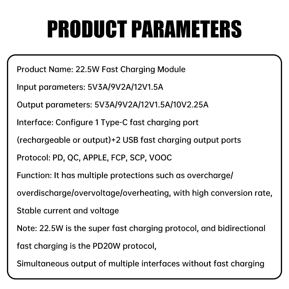 Type-C USB 22.5W 양방향 고속 충전기 벅 컨버터 PD/QC/SCP/VOOC용 TFT 디스플레이가 있는 모바일 전원 모듈 마더보드