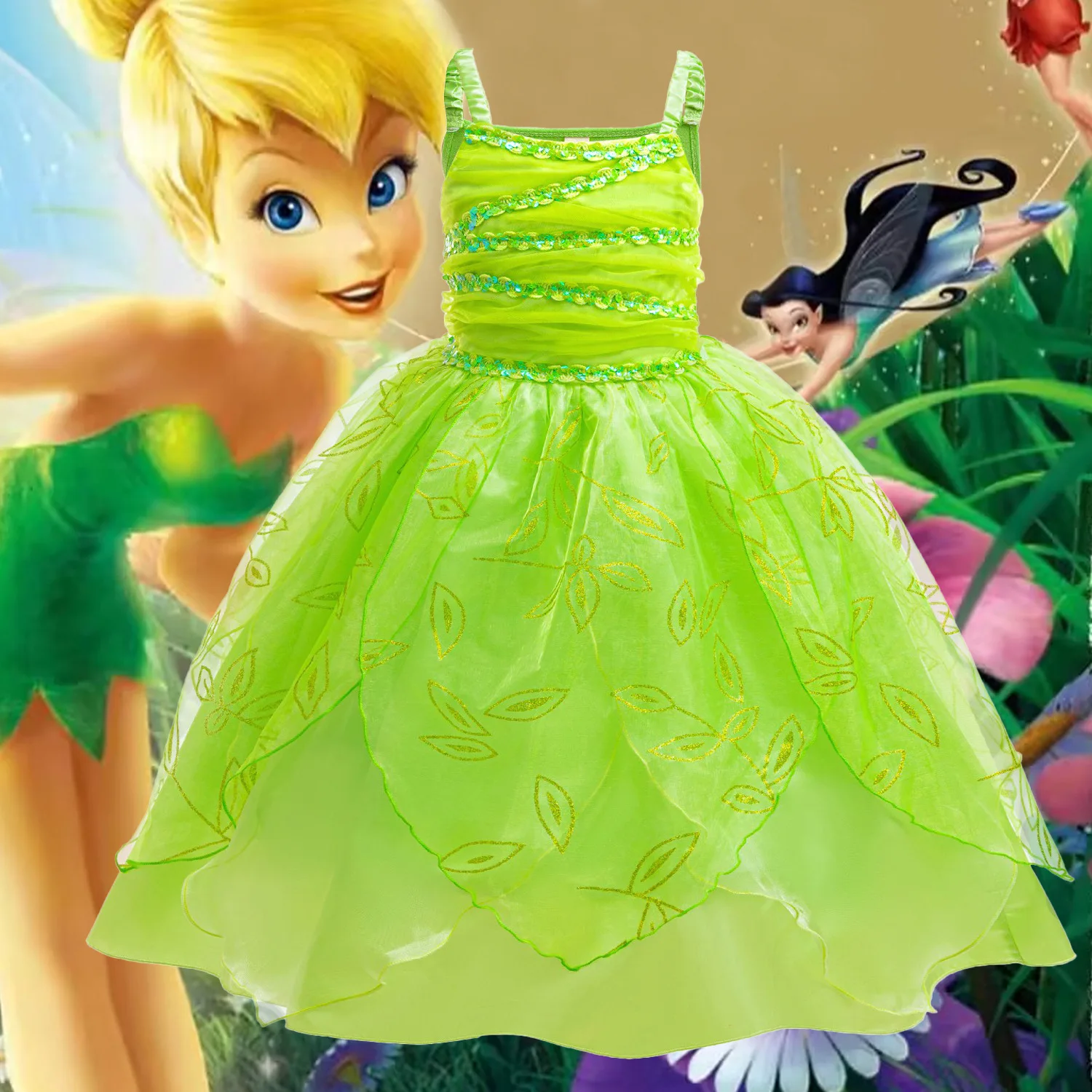 Disfraz de elfo Tinkerbell para niñas, disfraz de princesa de rana del bosque Tiana, elfos pequeños, fiesta de guardería, disfraces