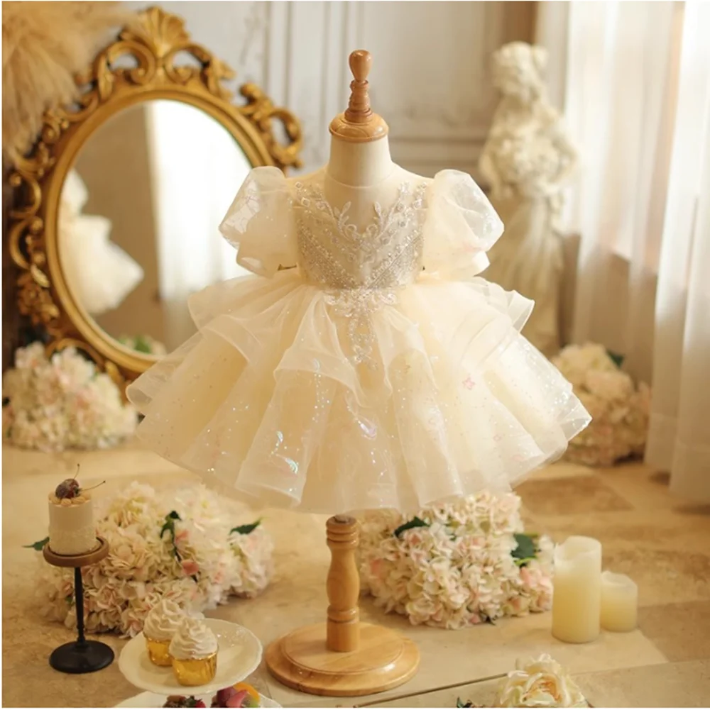 

Платья для первого причастия, элегантные тюлевые наклейки, пушистый пояс с бантом, платье принцессы с цветочным узором для девочек, свадебный бал, мечта, детский подарок