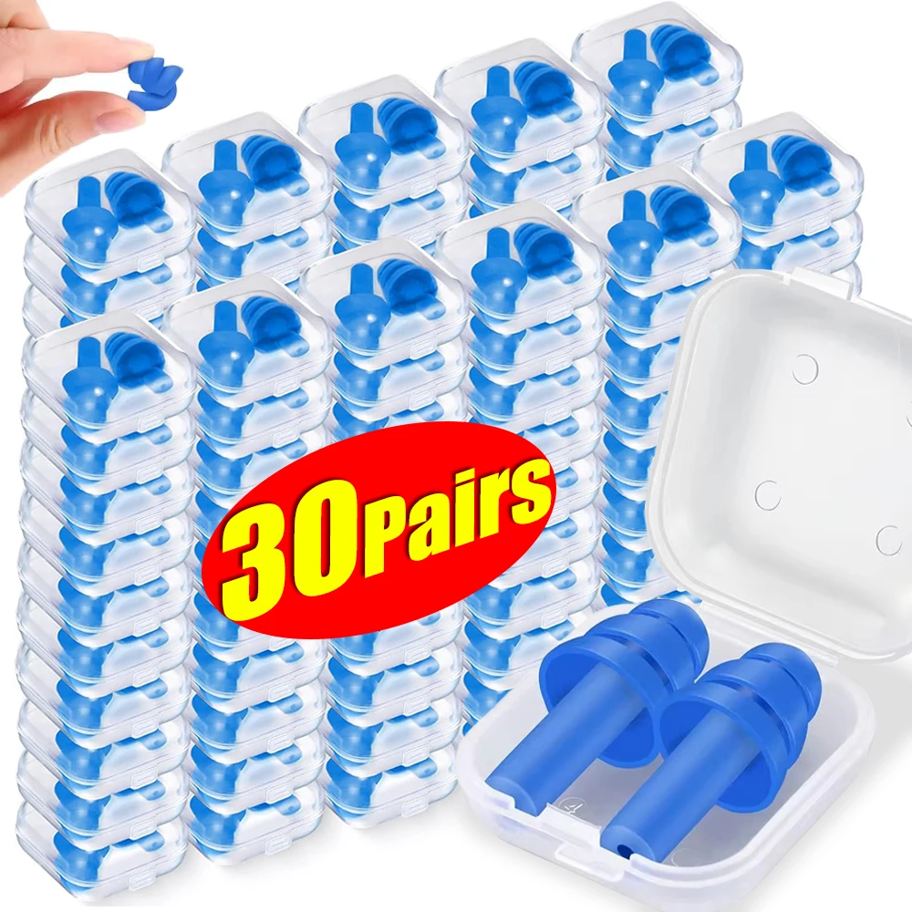 부드러운 실리콘 방수 귀마개, 소음 차단, 재사용 가능한 귀마개, 수면 코골이 공부용, 보호대 상자 포함, 30-1 쌍