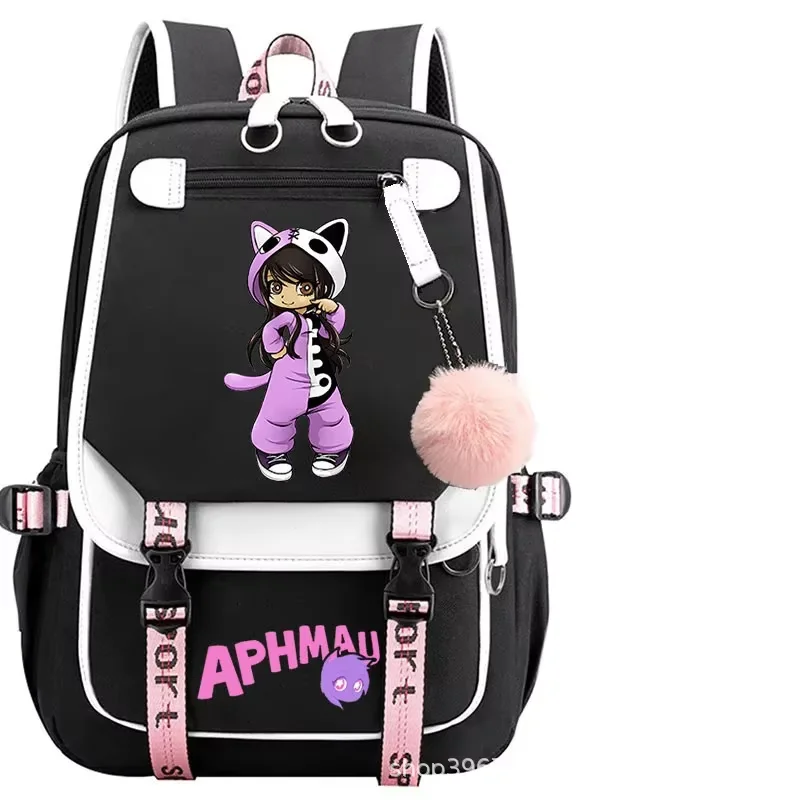 Kawaii Cartoon Girl Cat Graphic USB Backpack For Teen Girls Boy Color Block Color Blocking Student School Travel Laptop Rucksack