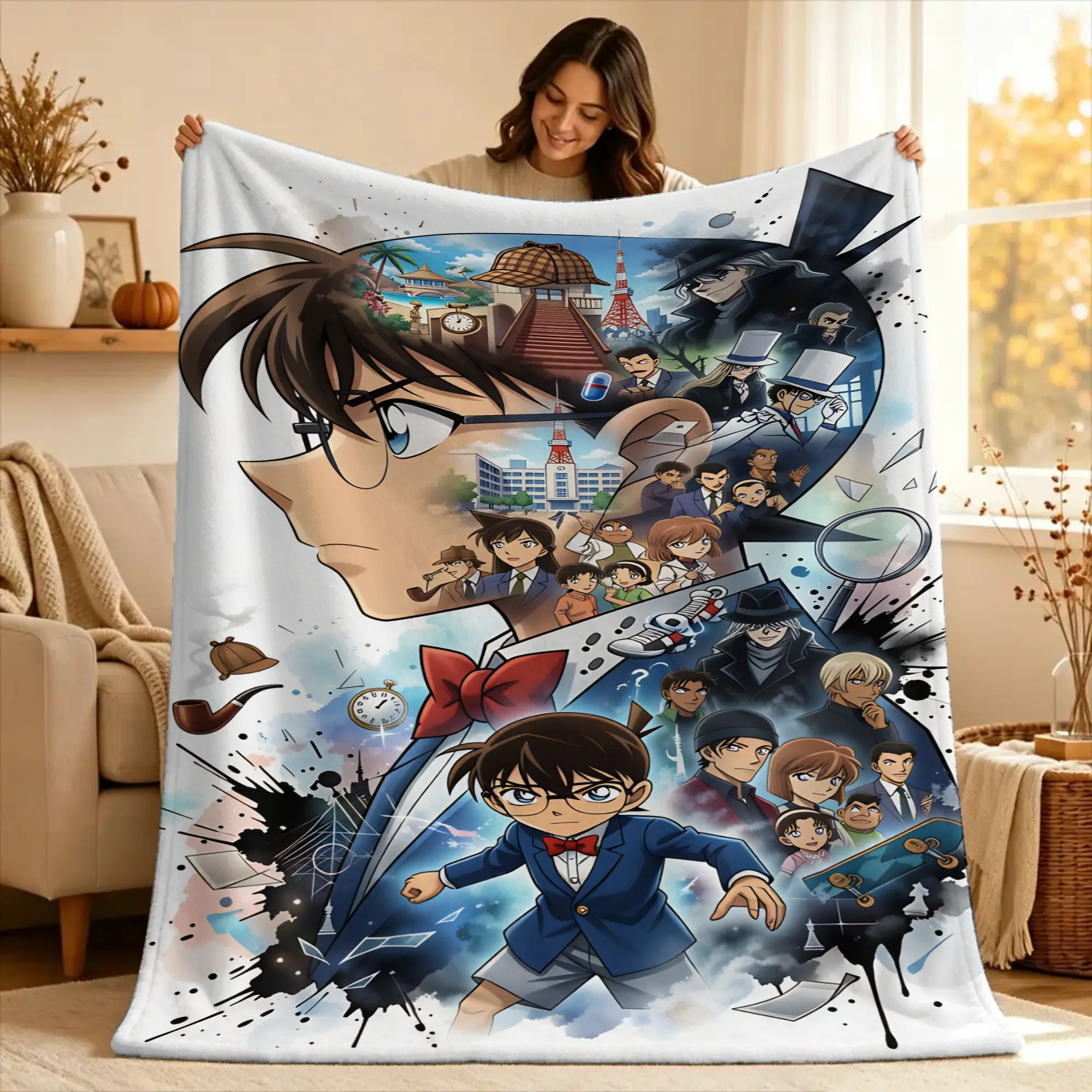 D-Detective C-Conan Flannel Blanket  Warm Soft Throw Blanket for Couch Chair Picnic Funny Bedspread Sofa Bed Cover
