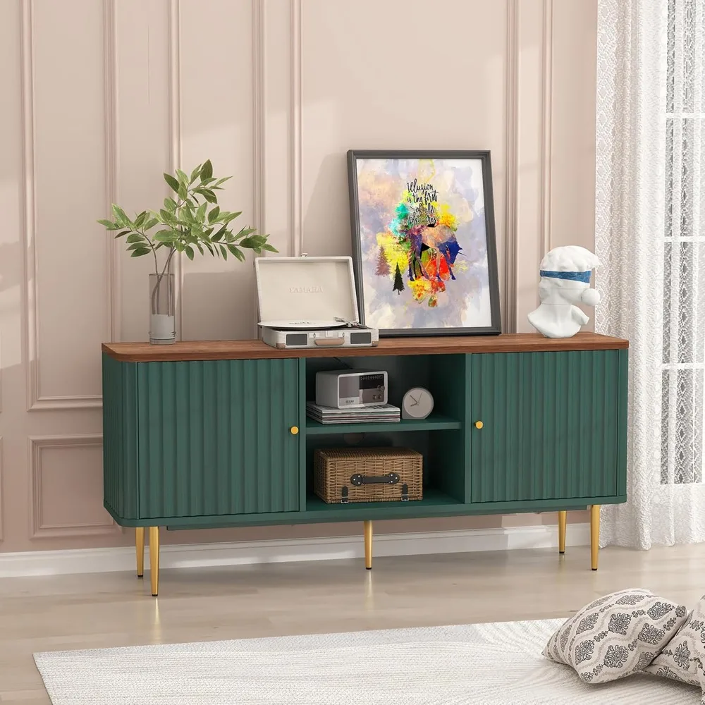 

55" Fluted TV Stand, Mid Century Modern TV Stand for 55/60/65 inch TV, Entertainment Center with Storage