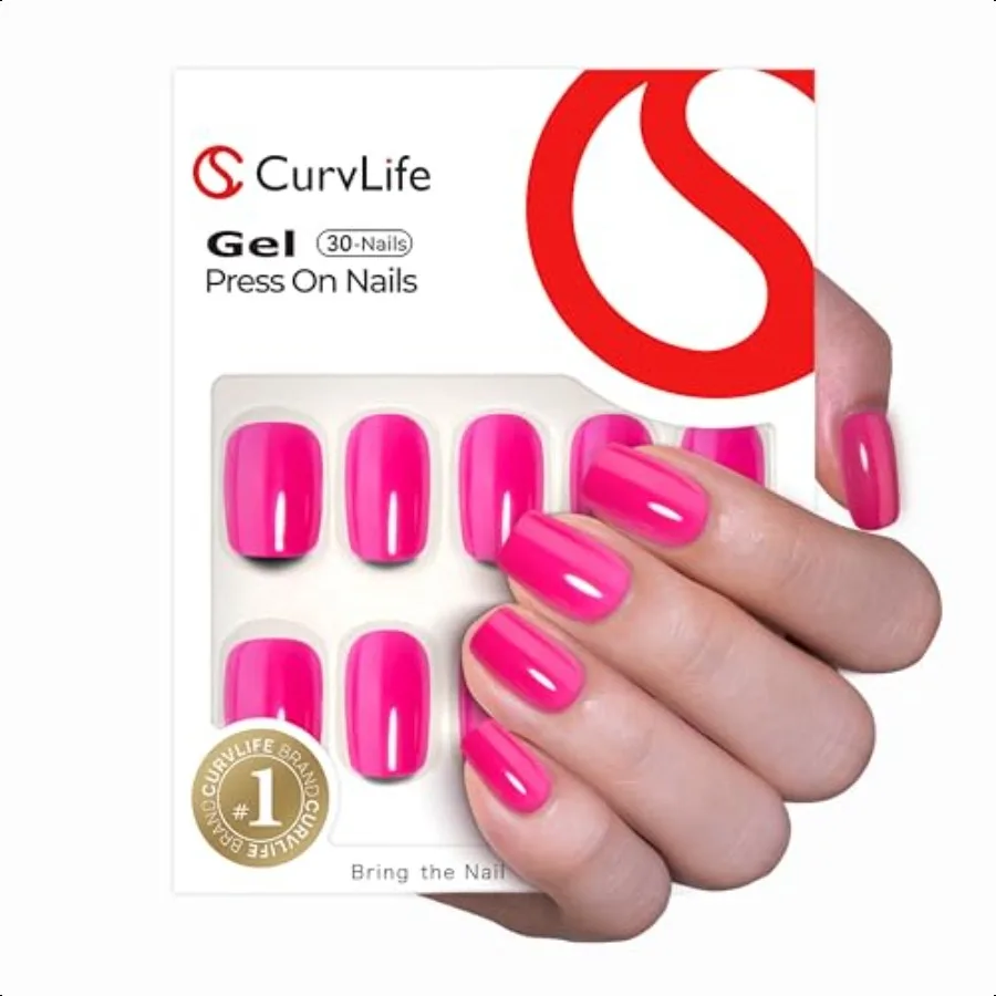 

Soft Gel Pr on Nails Fake Nails with BrightPink Design Full Cover False Nails for Women Reusable Nail Kit with Nail Glue Adhesi