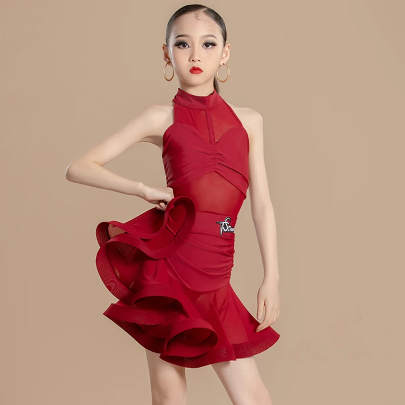 

2026 Children'S Ballroom Dance Costumes Girls Sleeveless Latin Dance Dress Red Latin Top Fishtail Skirt Training Clothes
