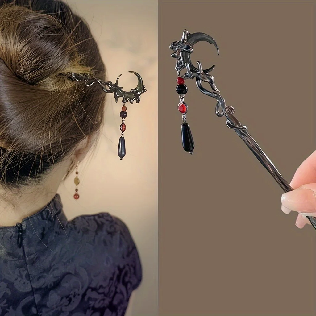 

1 Chinese Moon hairpin, Halloween hair decoration hair accessory, hair Y2K ladies hair accessory, suitable for daily use during