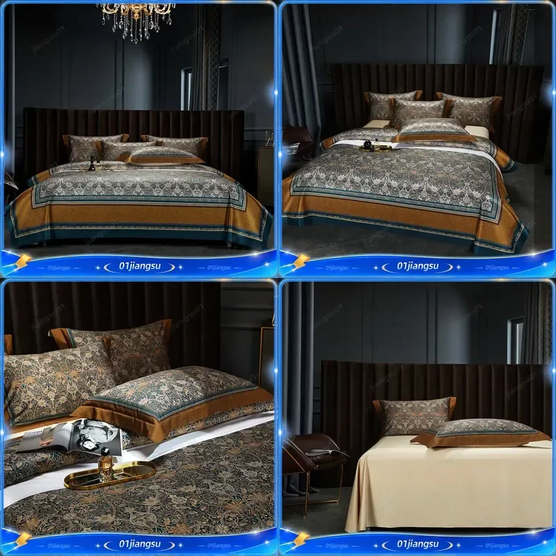 Luxury Egyptian Cotton Duvet Cover Set Europe Style Retro Digital Printing Bedding Sets Bed Sheet Pillowcases Home Textile