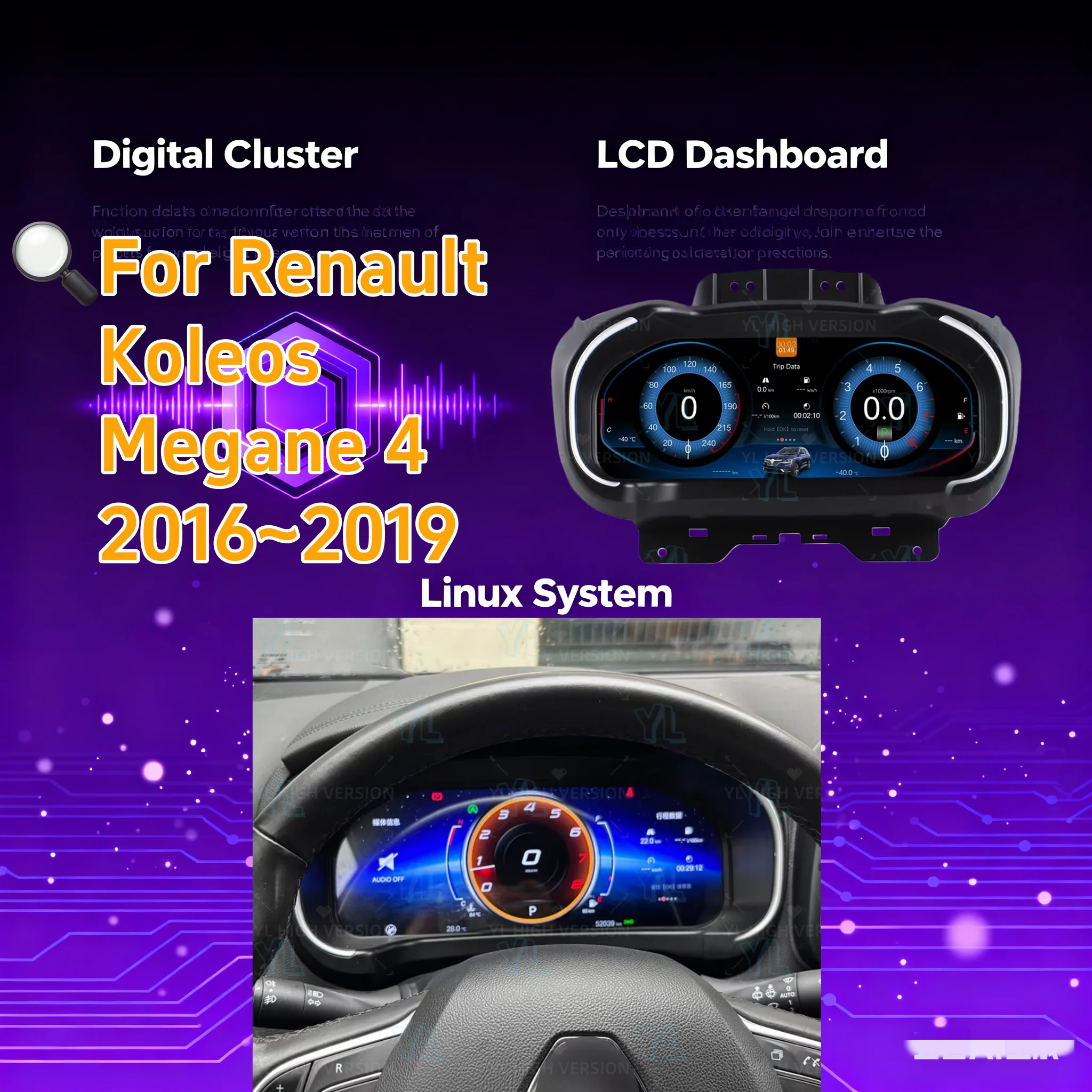 

Q Digital Cluster For Renault Megane 4 Samsung Koleos Talisman 2016 2017 2018 2019 Speedometer Virtual 12.3 Inch Gauge Cluster