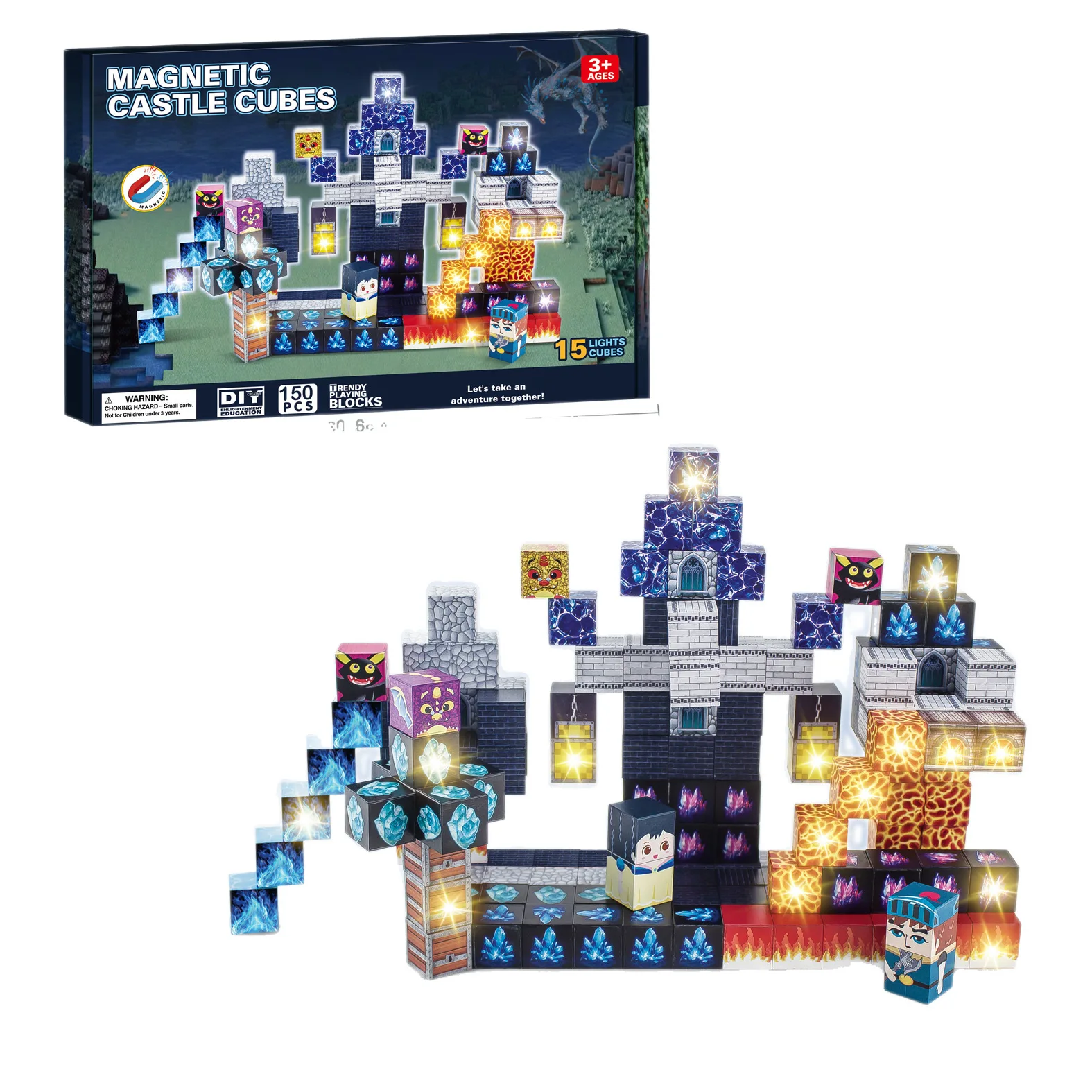 2025 LED Magnetic Blocks with light - Plants vs Zombies, Ice & Dark Series, Montessori STEM Toys for Kids 3+ Boys Girls Gifts