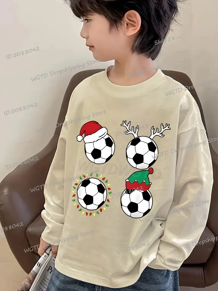 

Fun Christmas Football Printed T-shirt Boys Girls Harajuku Streetwear Long Sleeve Tees Tops Merry Christmas Cotton T Shirts Gift