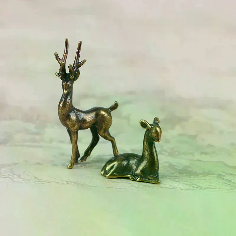 1pc Copper Alloy Sika Deer Tabletop Small Ornaments Vintage Animal Figurines Desk Decorations Accessories Home Decor Crafts