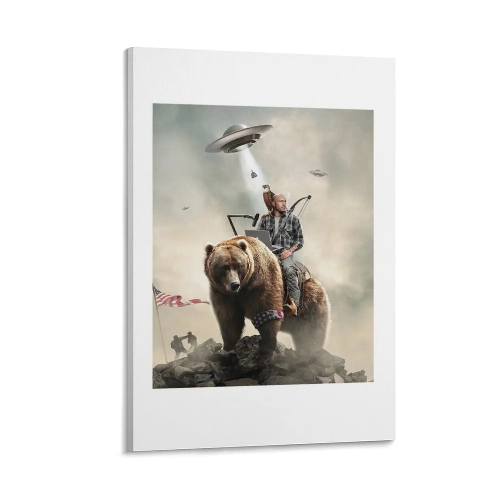 Joe Rogan Riding A Bear (+ Aliens) Canvas Painting Bedroom deco wall art canvas painting