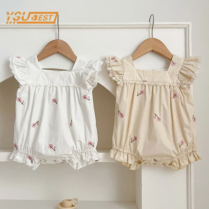 

Summer Newborn Kids Baby Girls Rompers New Infant Kids Baby Girls Sleeveless Embroider Rompers Clothes