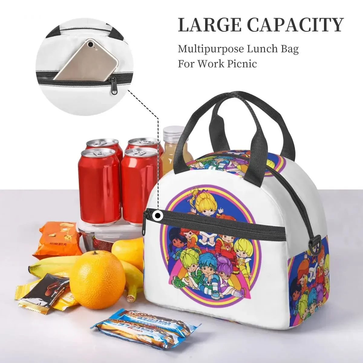 Rainbow Brite And Friend Insulated Lunch Bag for Women Bento Storage Food Boxes Portable Cooler Thermal Lunch Box Tote
