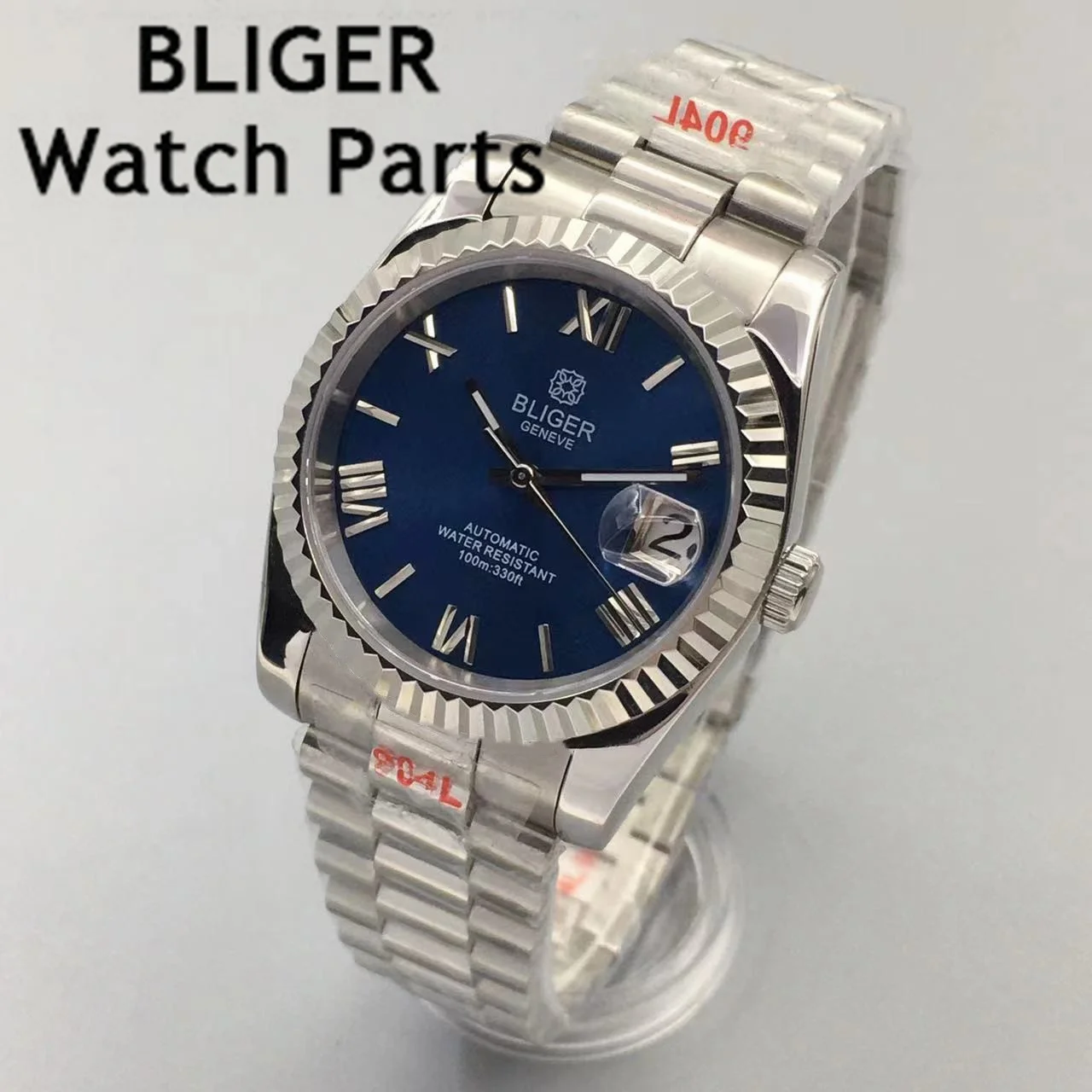 BLIGER 36mm/39mm NH35A Automatic Mechanical Watch Roman Numerals Men Watch Sapphire Crystal Fluted Bezel Steel President Strap