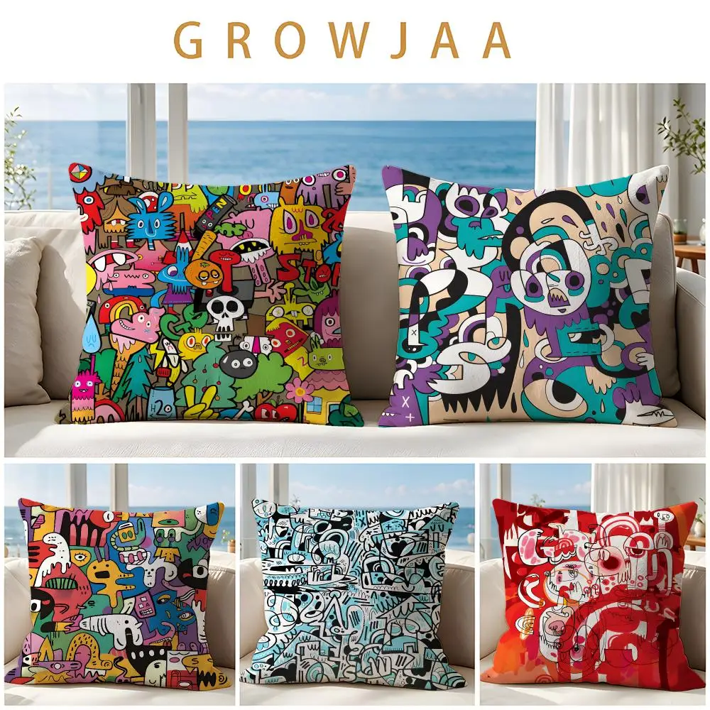 Artist Jon Burgerman Cushion Cover Throw Pillow Short Plush Fresh Natural Cushion for Living Room Sofa Ornament Present Gift