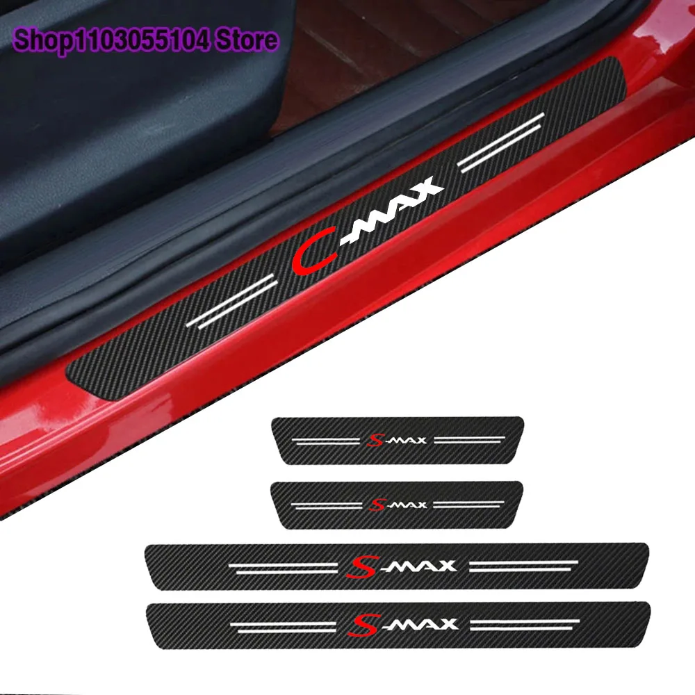 4pcs Carbon Fiber Car Door Sill Sticker For Ford BMAX B-MAX CMAX C-MAX SMAX S-MAX MK1 MK2 MK3