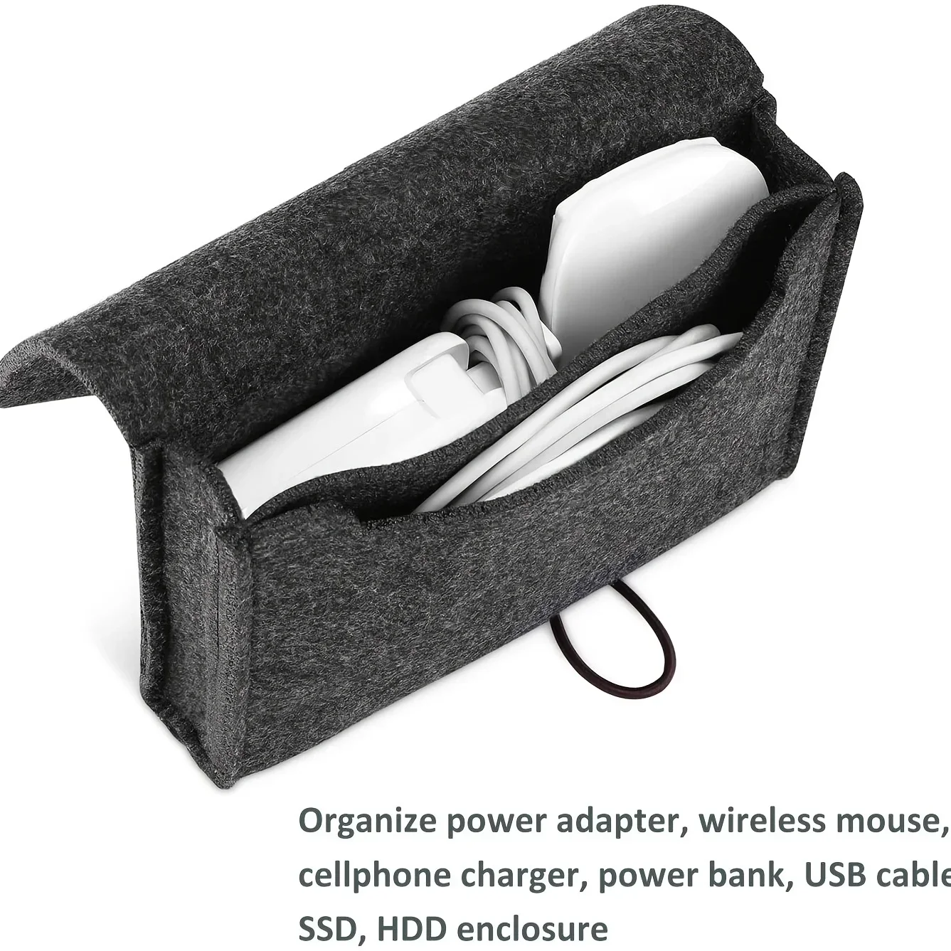 Przenośny filcowy organizer na kable do zasilacza i kabli USB, przechowywanie w podróży