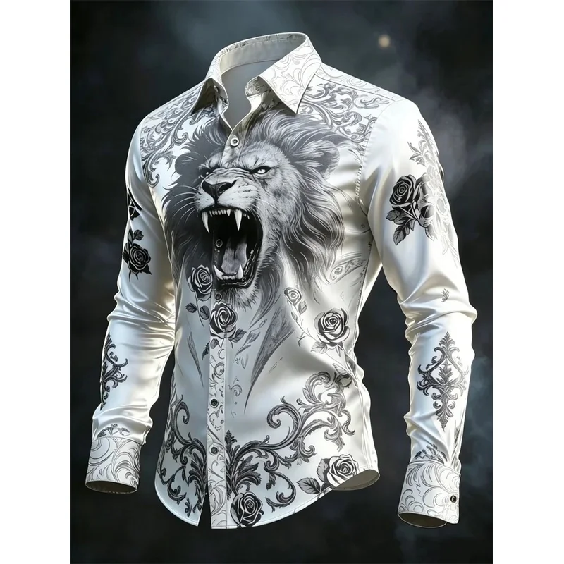 New Purple Bottom Golden Dragon Pattern Printed Men's Long Sleeve Shirt Light Luxury Slimming Business Casual Shirt