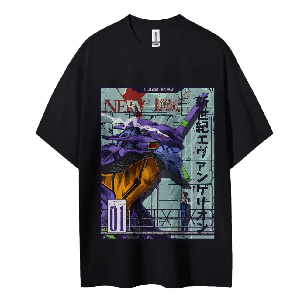 Neon Genesis Evangelion Cotton Unisex Crewneck Anime T-Shirt Comfortable Short-sleeved Sports and Casual Men's and Women's Tops