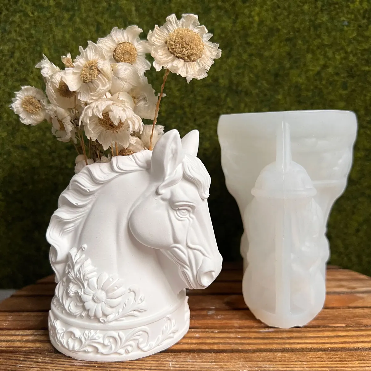 Molde de silicona para jarrón con escultura de cabeza de caballo 3D, para hormigón, resina epoxi, yeso, bricolaje, jarrón único, portalápices y decoración de escritorio