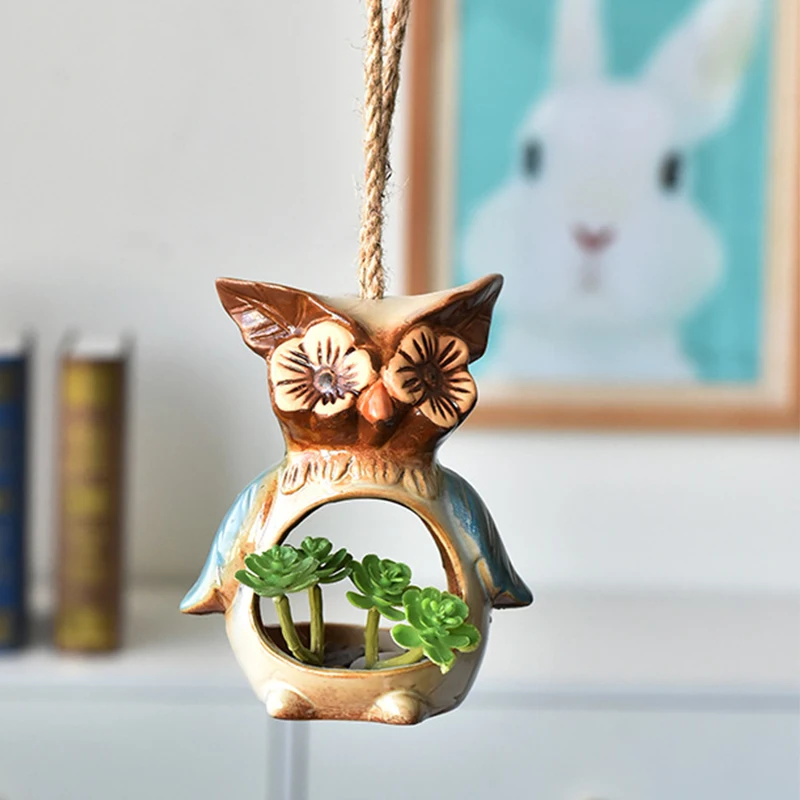 Nordic Style Owl Hanging Flowerpot Cartoon Animal Potted Craft Ornaments Green Plants Flower Arranging Flowerpot Wall Decoration