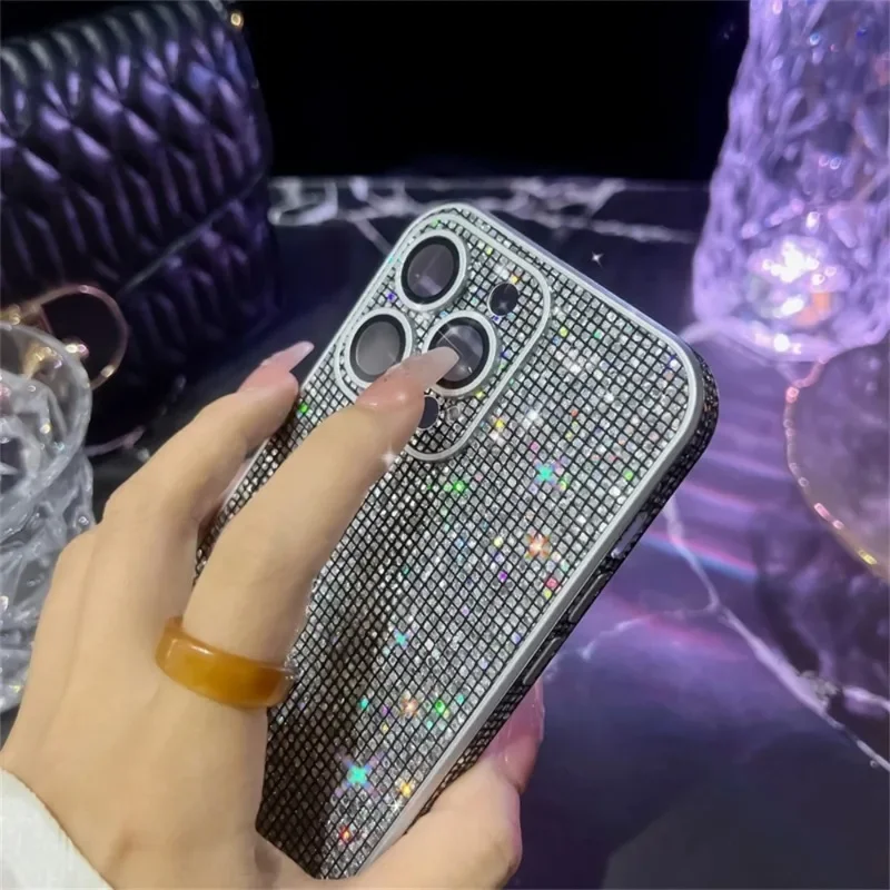 Diamond Full Lens Protection Glitter Rhinestone Case For iPhone 11 13  12 14 15 Pro Max Plus Shiny Shockproof Bumper Back Cover