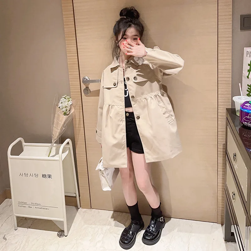 Girls Jackets Windbreak Outwear Cotton 2023 Khaki Spring Autumn High Quality Kids Windproof Children's Clothing