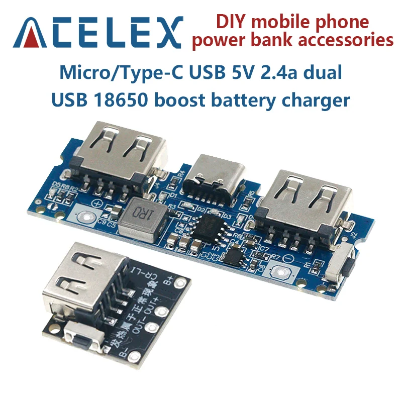 Micro/Type-C USB 5V 2.4A Dual USB 18650 Boost Battery Charger Board Mobile Power Bank Accessories For Phone DIY