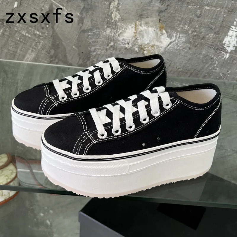 Scarpe con plateau con fondo spesso per donna Canves Sneakers Fashion Lace Up scarpe Casual donna Ladies Flats Zapatos Mujer 2023