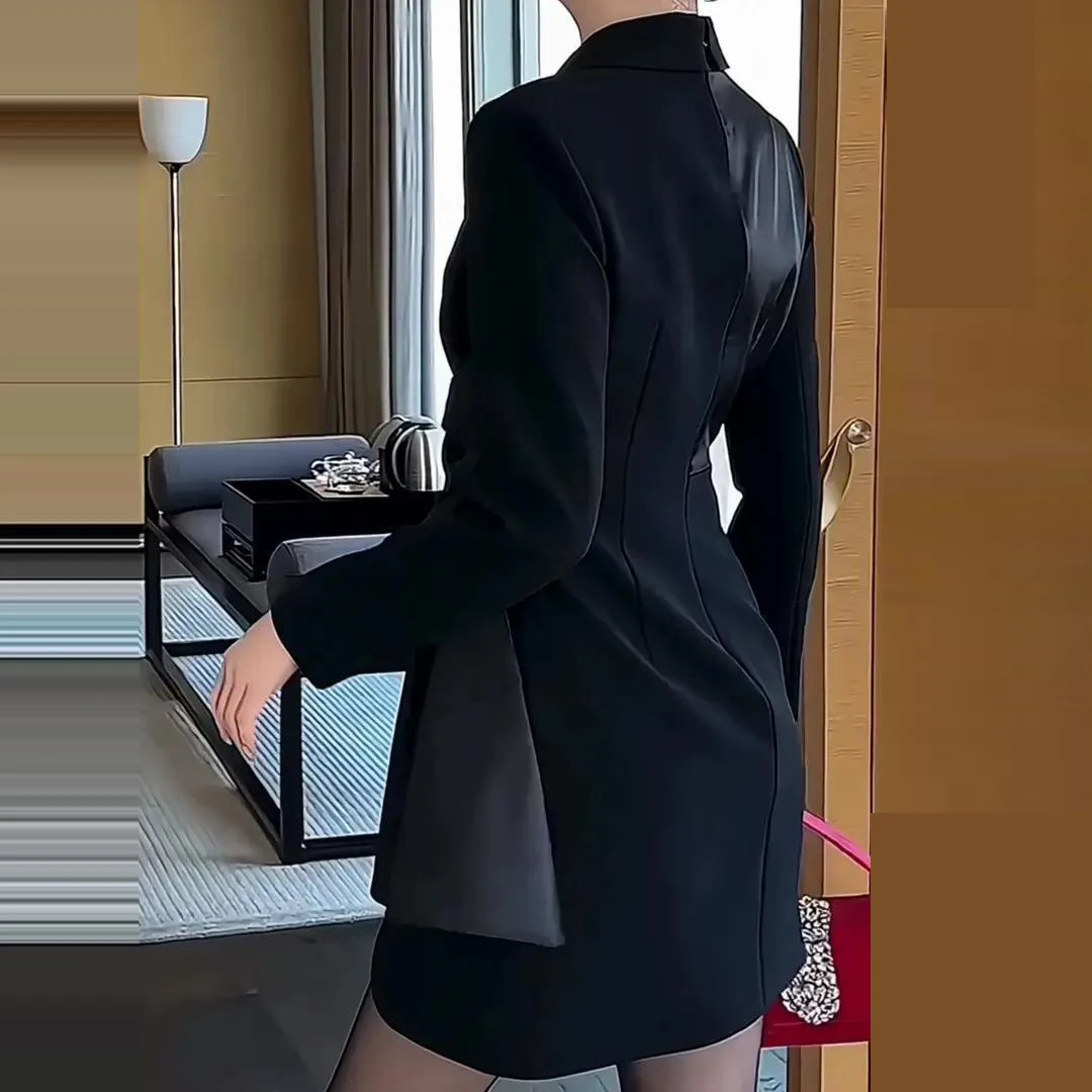 2025 spring new light luxury aura strong women's clothing fat mm senior light mature style black diagonal suit dress