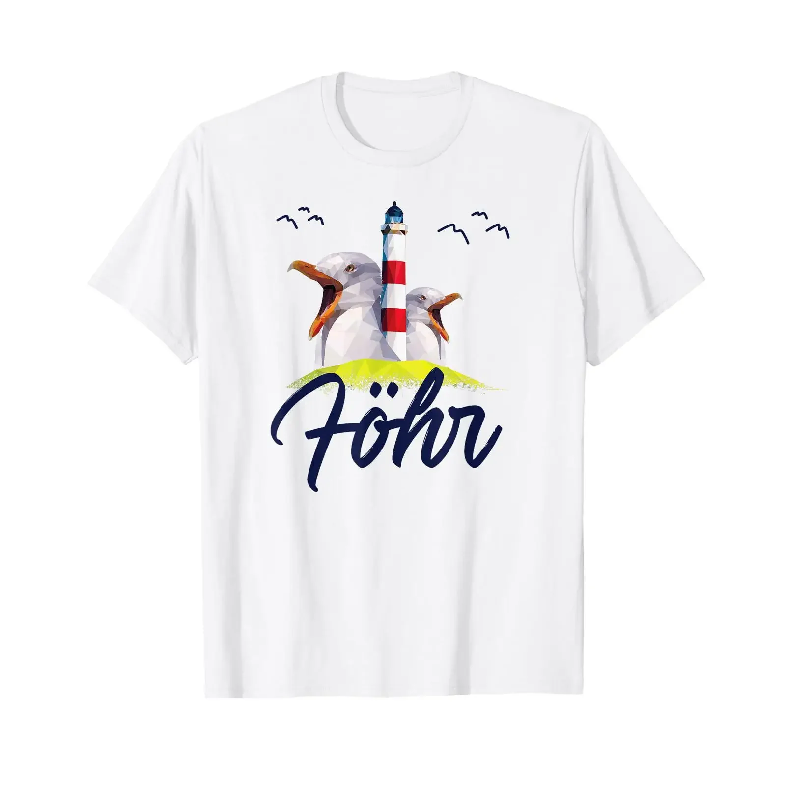 Föhr Island Holiday Coast Lighthouse Seagull T Shirt White s vintage Washed graphic Comfortable Unisex streetwear Versatile