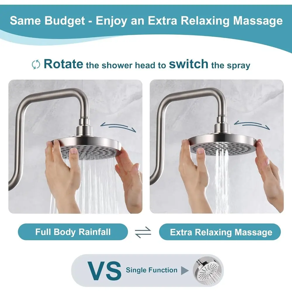 6 رؤوس دش مطري عالية التدفق مع وضعين للرش وزاوية قابلة للتعديل، سهلة التركيب، لمسة نهائية من النيكل المصقول #2