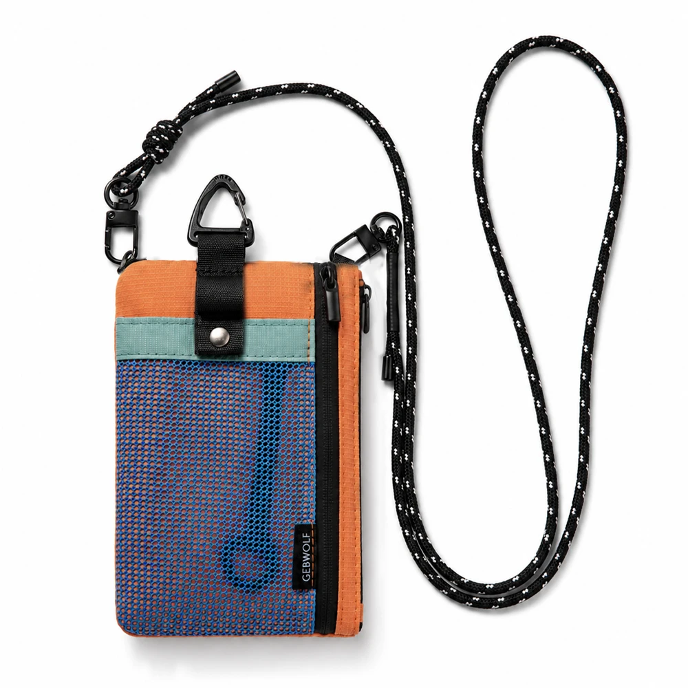 RFID-blockierende Reisebrieftasche mit Pass- und Handyfach, abnehmbarem Trageband und Schlüsselring, leichte Reisebrieftasche. – Detail 10
