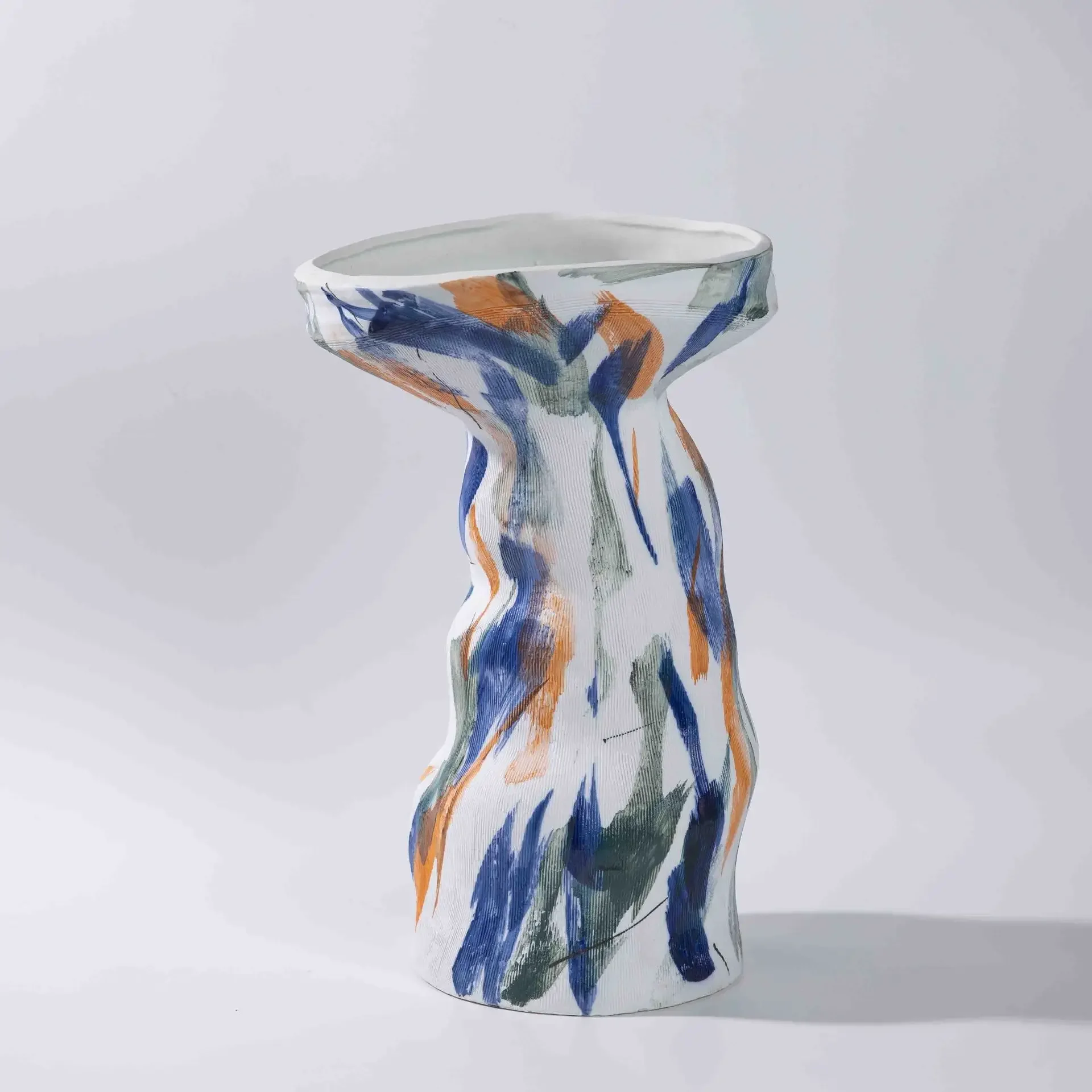 *&S C Vase Abstract Irregular Open Pots Colorful Graffiti Ceramic Handicraft Ornaments Flower Vase Home Decoration Accessories