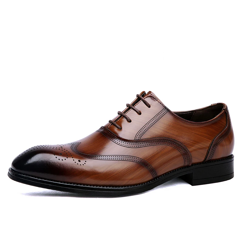 Luxury Brand Men\'s Glossy Leather Shoes Classic Brogue Shoes Lace Up Men\'s Office High-quality Business Shoes Big Size：38-48