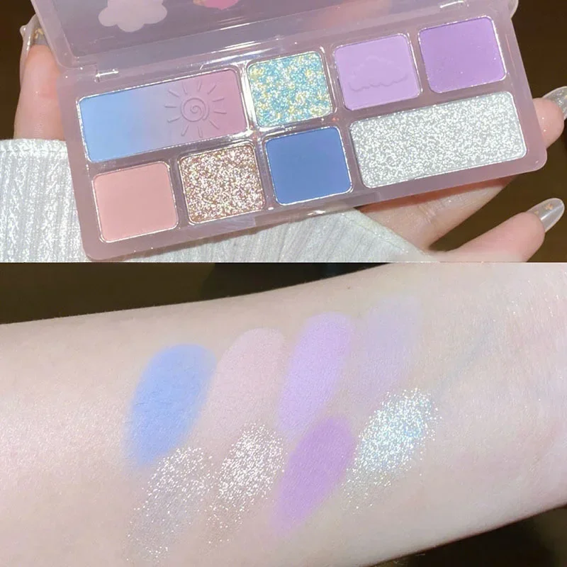 8 สีแบบพกพาเงาติดทนนานอายแชโดว์ธรรมชาติ Palette Pearly Matte สีม่วงสีอายแชโดว์แต่งหน้าเครื่องสําอางค์ Eye Shadow