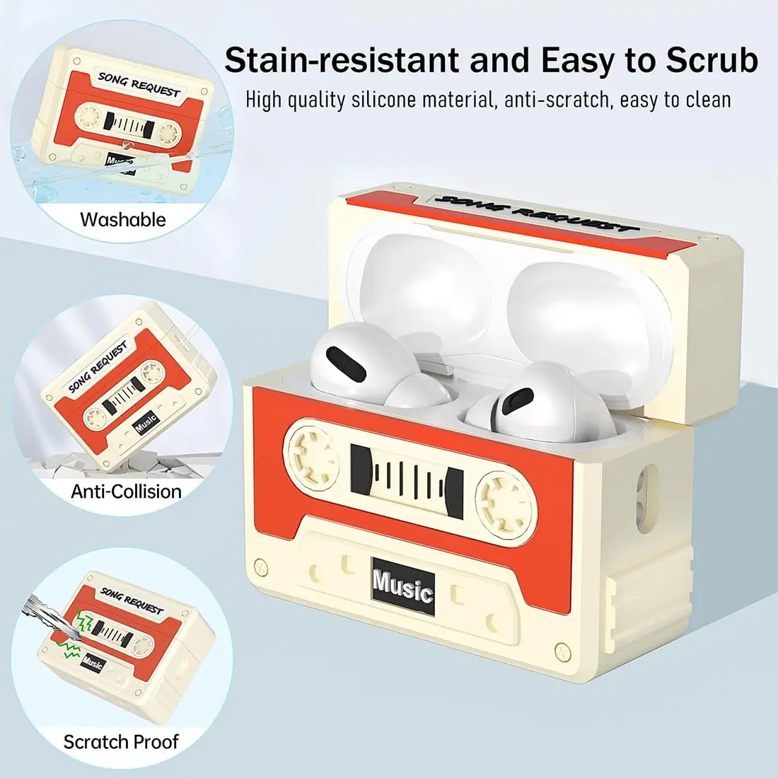 Cassette Tape Case for Airpods Pro 3 New Silicone Headphone Case Cover For Airpods Pro 3 Earbuds Case with Keychain&Cleaning Kit
